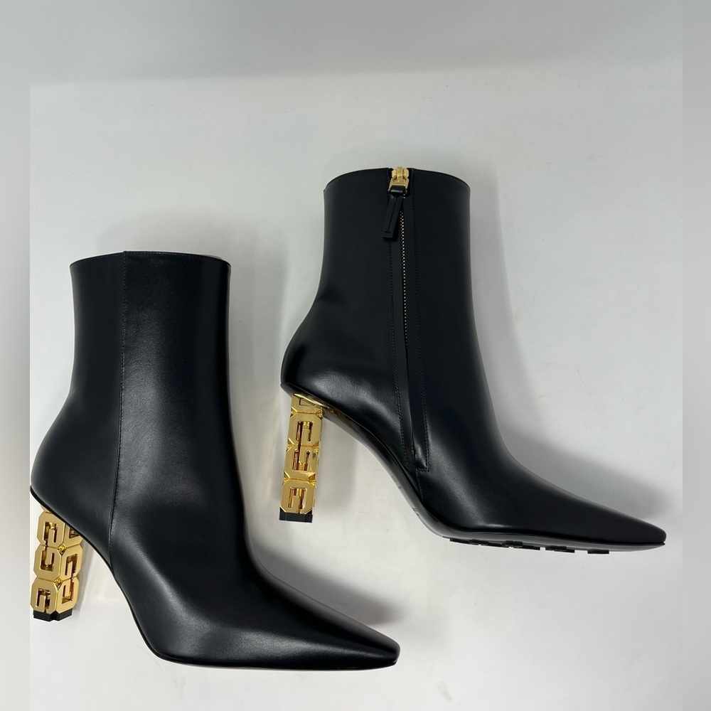 NIB Givenchy G Cube 85 Leather Ankle Boots Pointed Toe Black Gold Heel size 37.5 - Picture 4 of 8